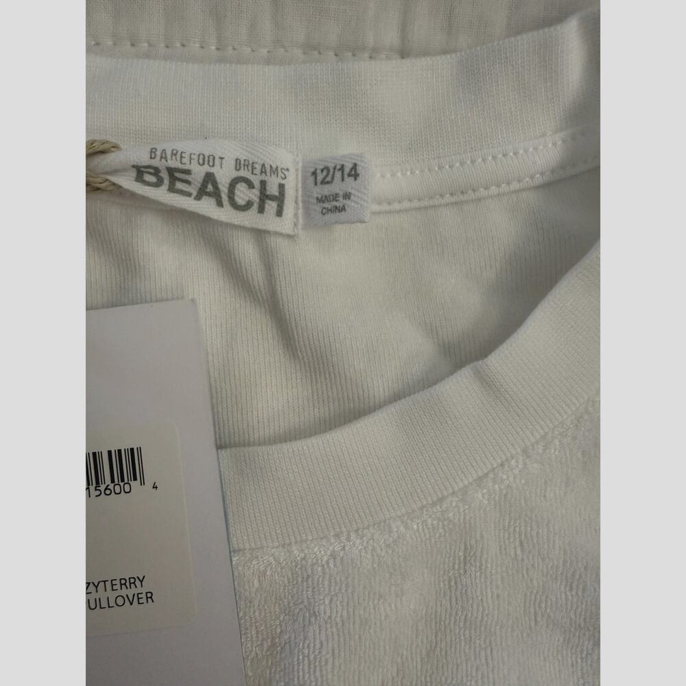 BAREFOOT DREAMS Youth CozyTerry Dolman pullover In White Sz 12/14 NWT - Picture 5 of 8